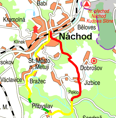 mapa trasyNchod - Star Msto - Braec - Pibyslav - Konek - Peklo - Jizbice - Dobroov - Nchodasy 